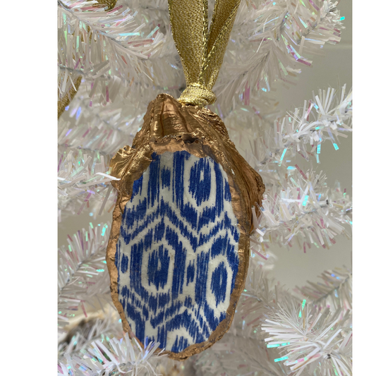 Oyster Shell Blue Ikat Christmas Ornament