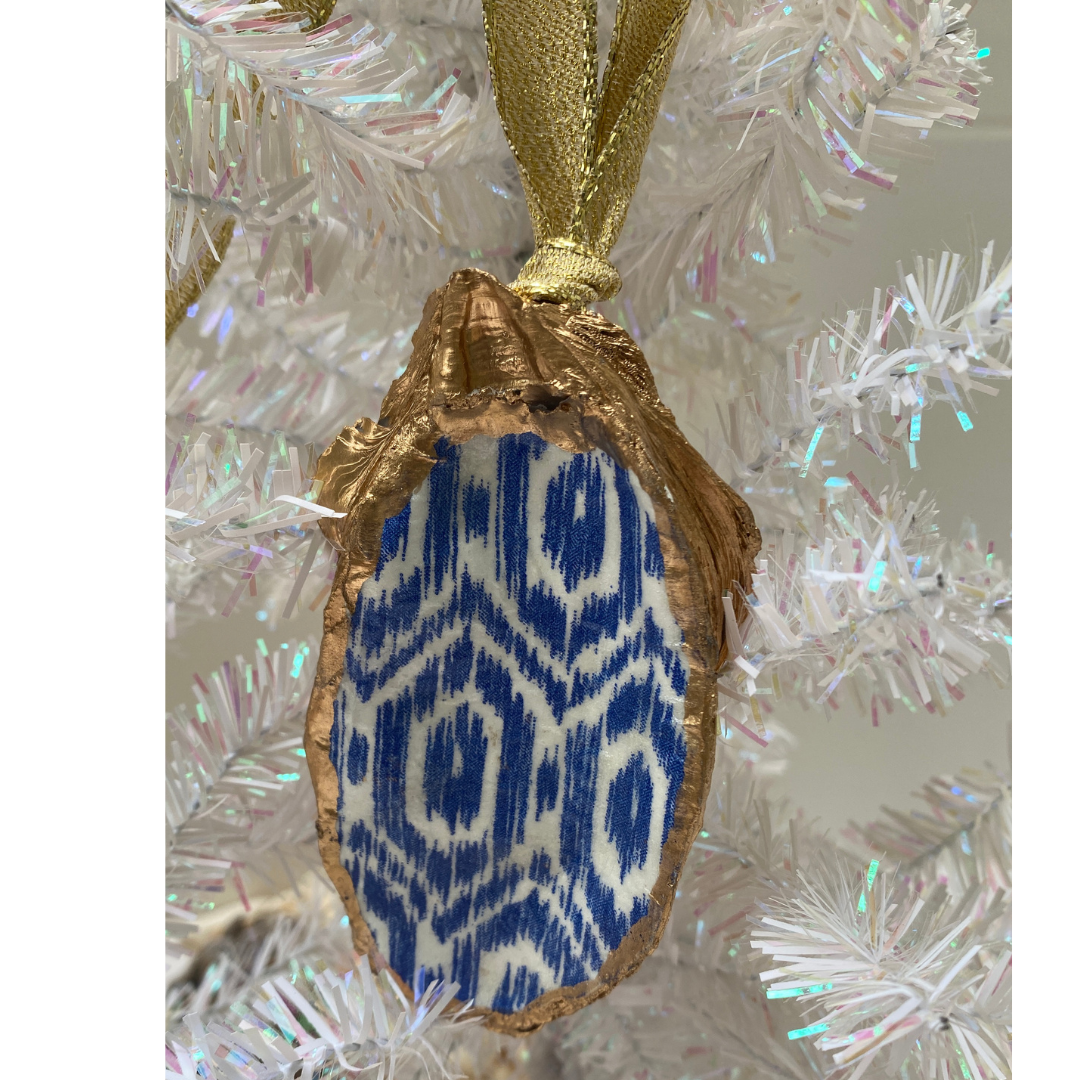 Blue Ikat Beach Christmas Ornament