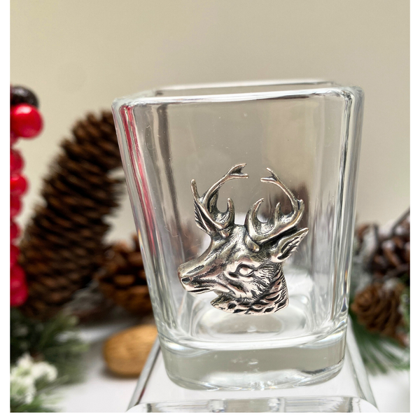 Silver Stag Deer Glass Mug