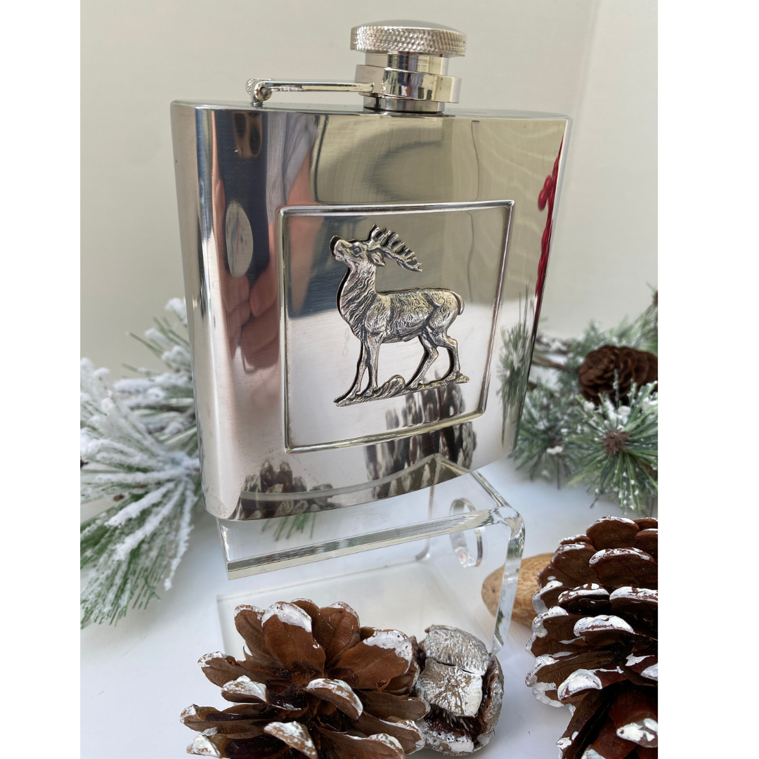 Silver Stag Deer Stainless Steel Flask