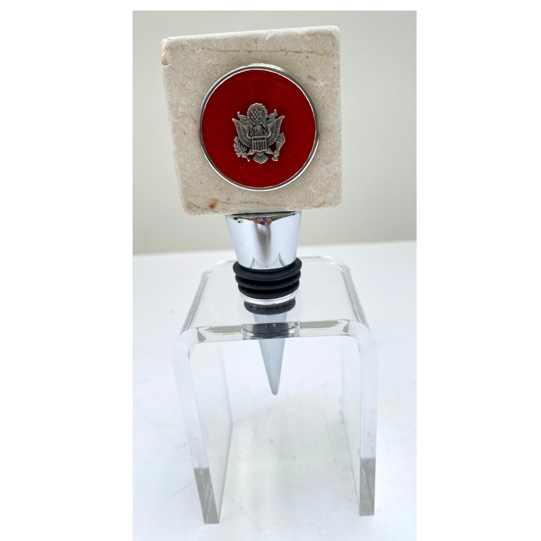 Marble Wine Bottle Stopper | Red Enamel with USA Silver Seal