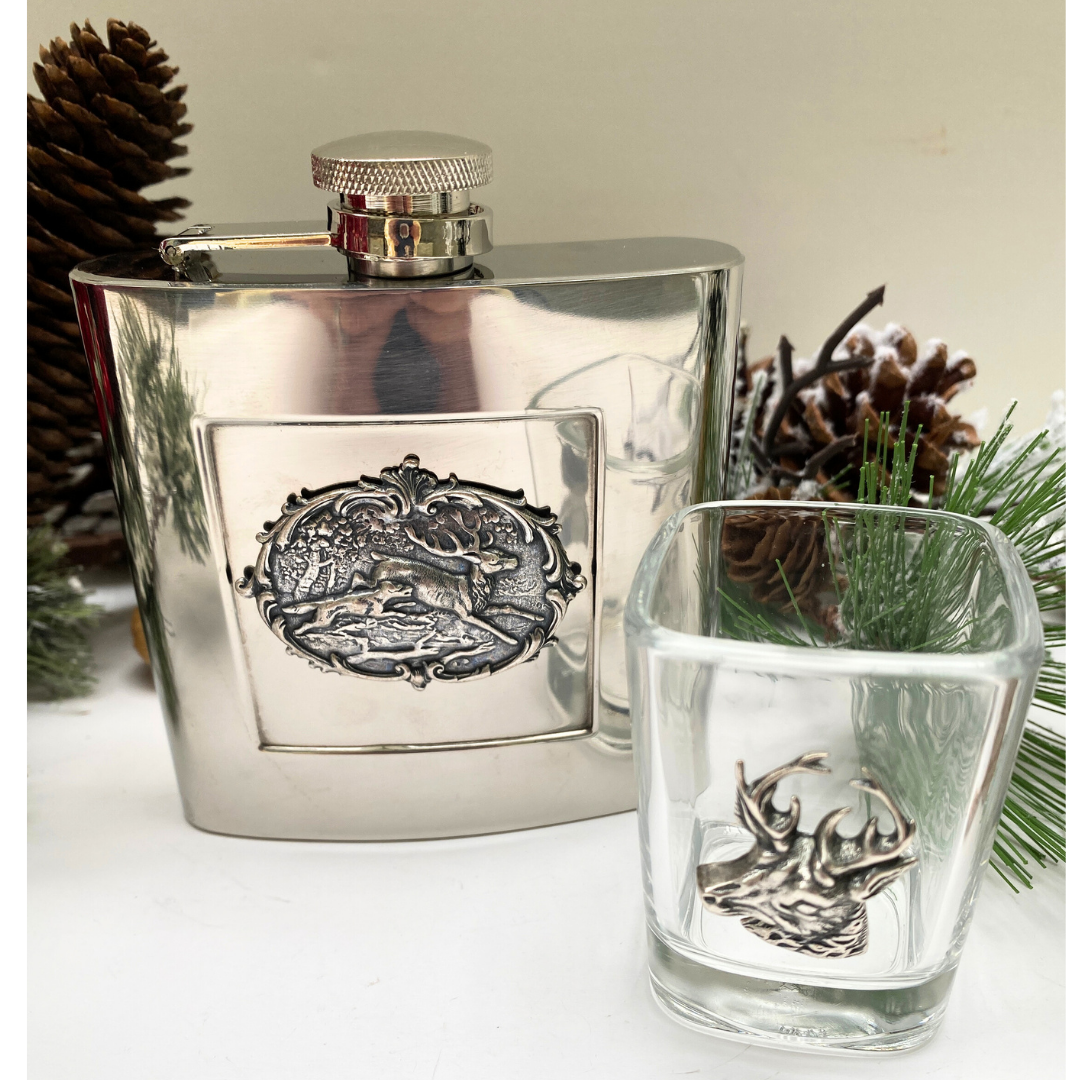 Stag deer and Hound Silver Flask