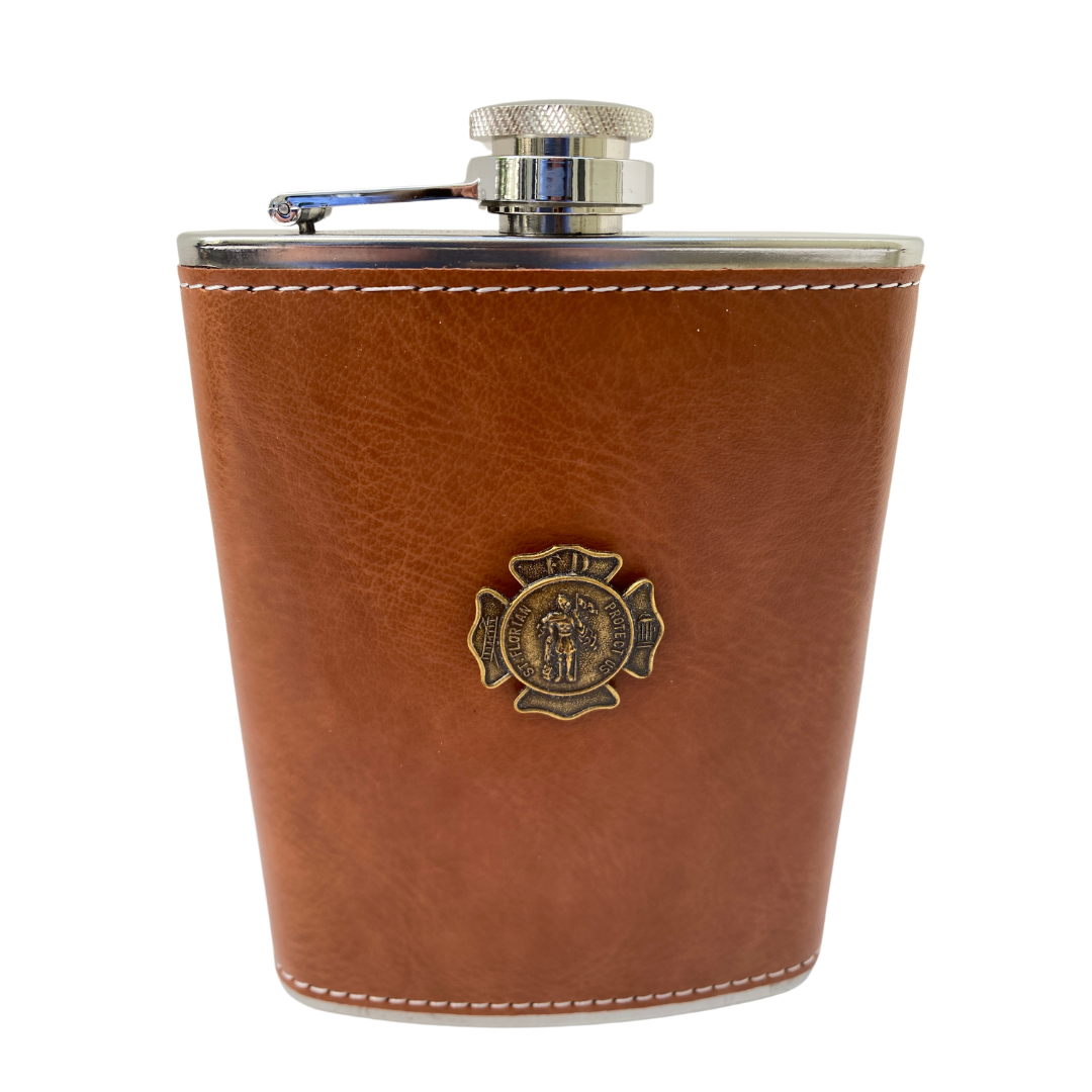 Firefighter Leather Flask