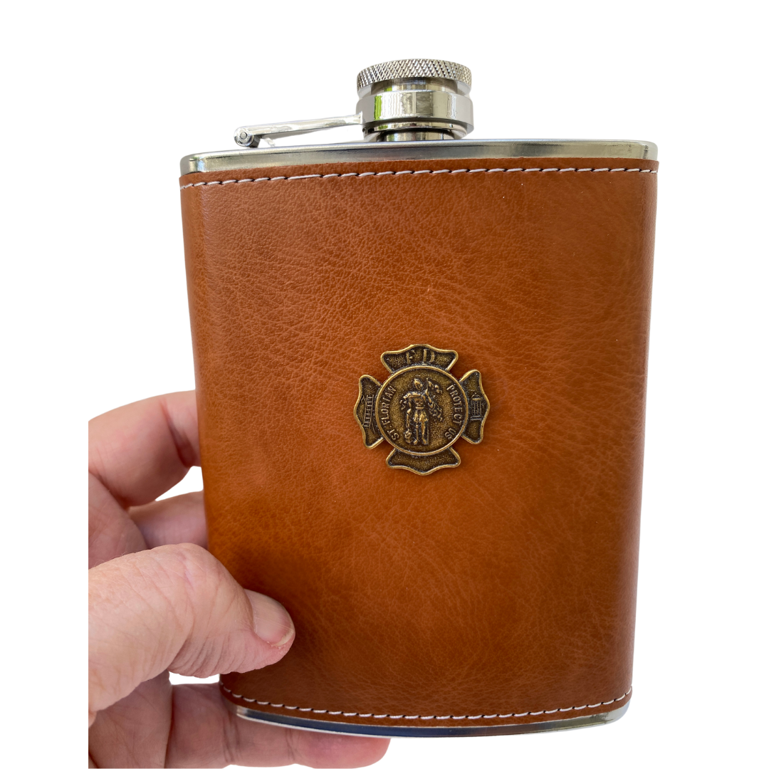 Firefighter Leather Flask