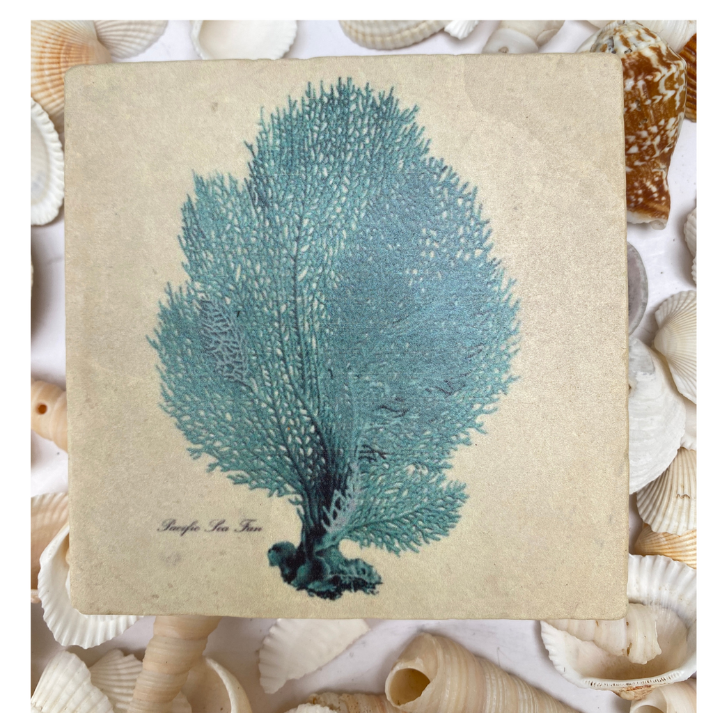Blue Sea Fern Marble Coaster | Coastal Christmas Gift