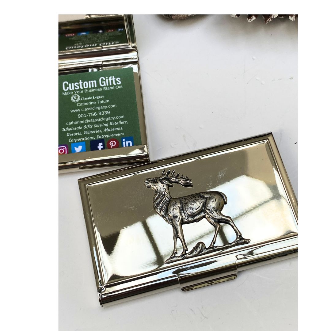 Silver Stag Deer Business Card Holder