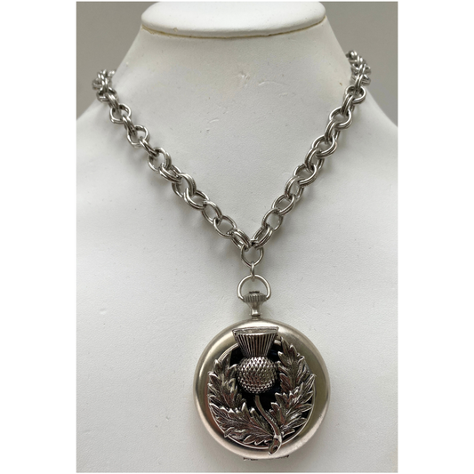 Scottish Silver Thistle Necklace | Pocket Watch Medallion