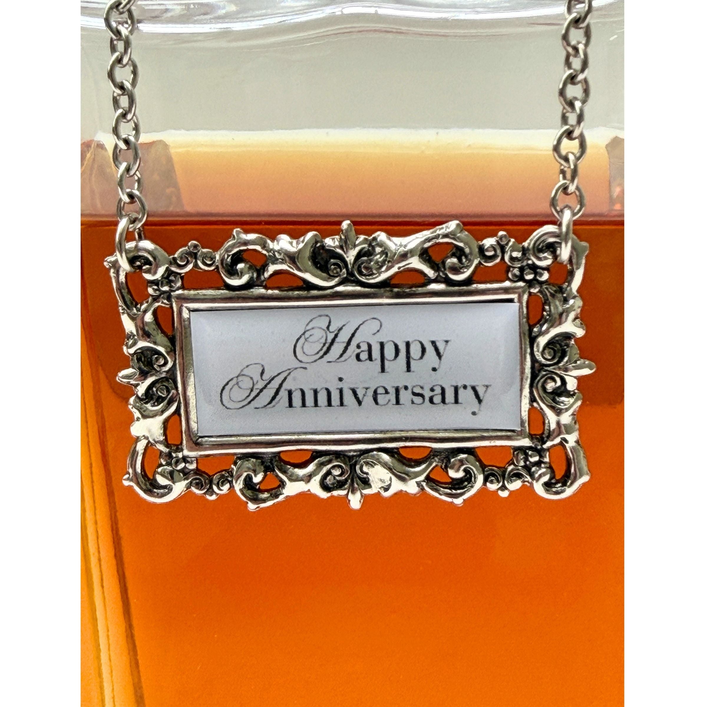 Happy Anniversary Decanter Label Marker | Handcrafted Silver