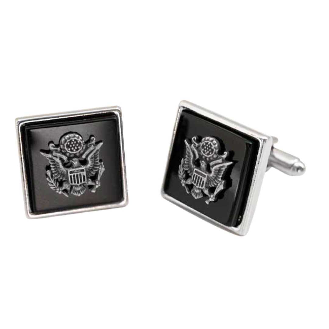 Cuff Links | Black with Silver USA eagle medallion