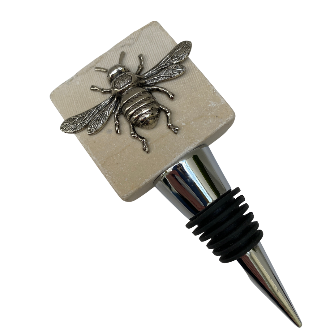 Marble Bottle Stopper, Silver Bee, Gift for Bee Lover