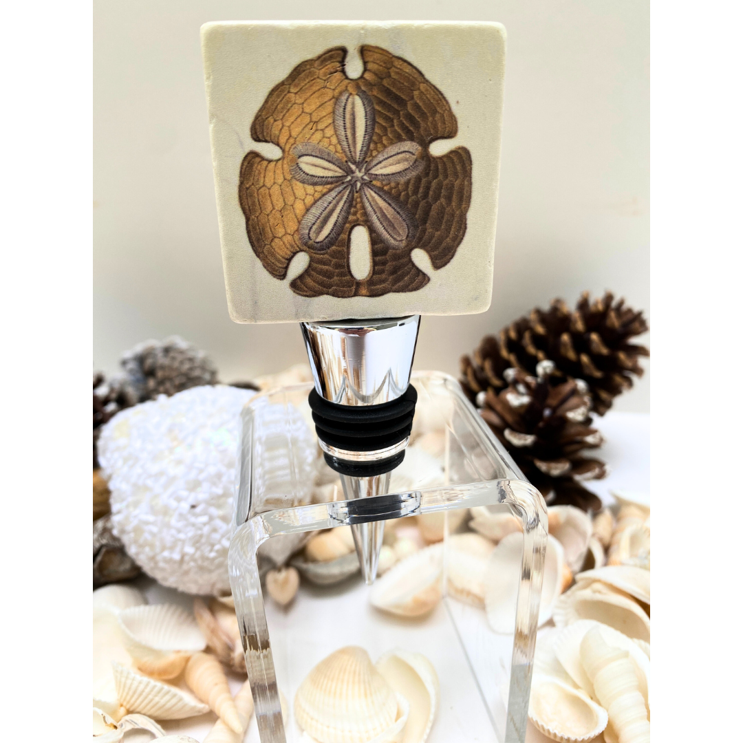 Sand Dollar Marble Wine Bottle Stopper | Coastal Christmas Gift