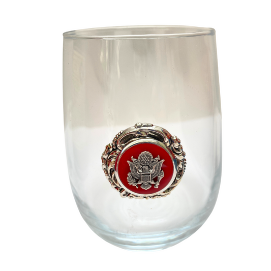 Stemless Wine Glass | Red enamel & Silver USA Great Seal Embellishment