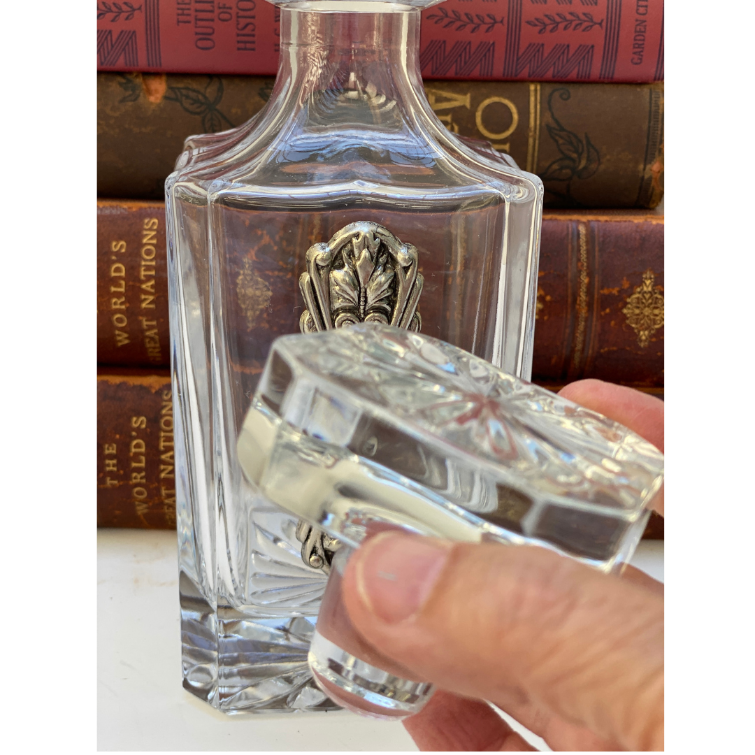 Decanter with Elegant Vintage Silver Medallion