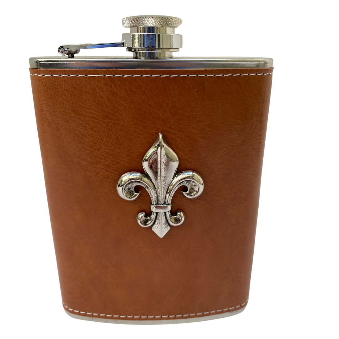 Fleur de Lis Leather Flask