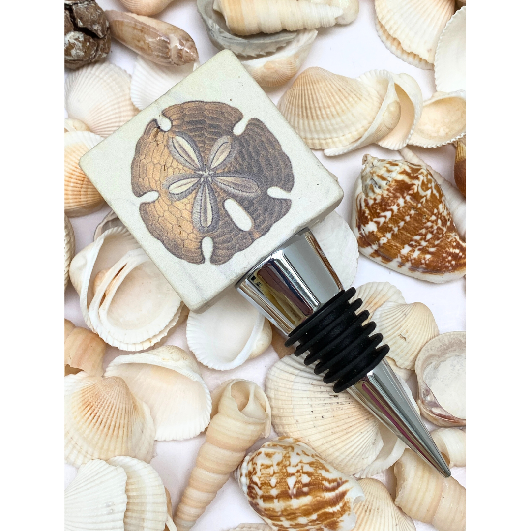 Sand Dollar Marble Wine Bottle Stopper | Coastal Christmas Gift