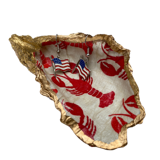 Oyster Shell Art | Red Lobster Pattern & USA Earrings