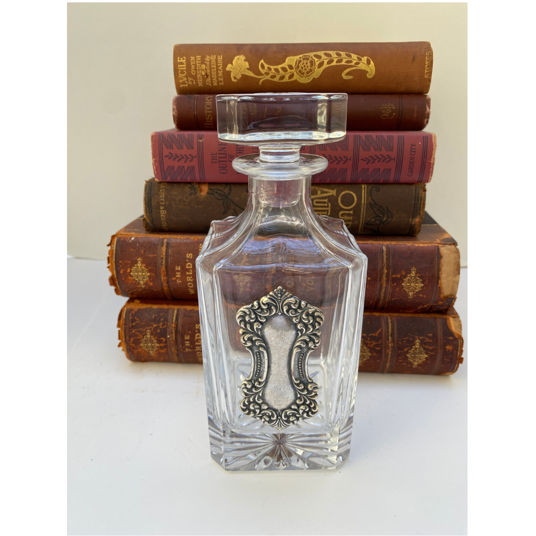 Decanter with Vintage Art Deco Silver Medallion