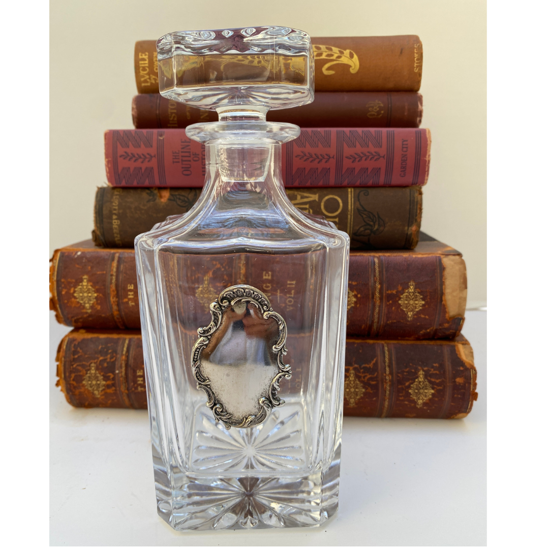 Decanter With Vintage Large  Silver  Medallion