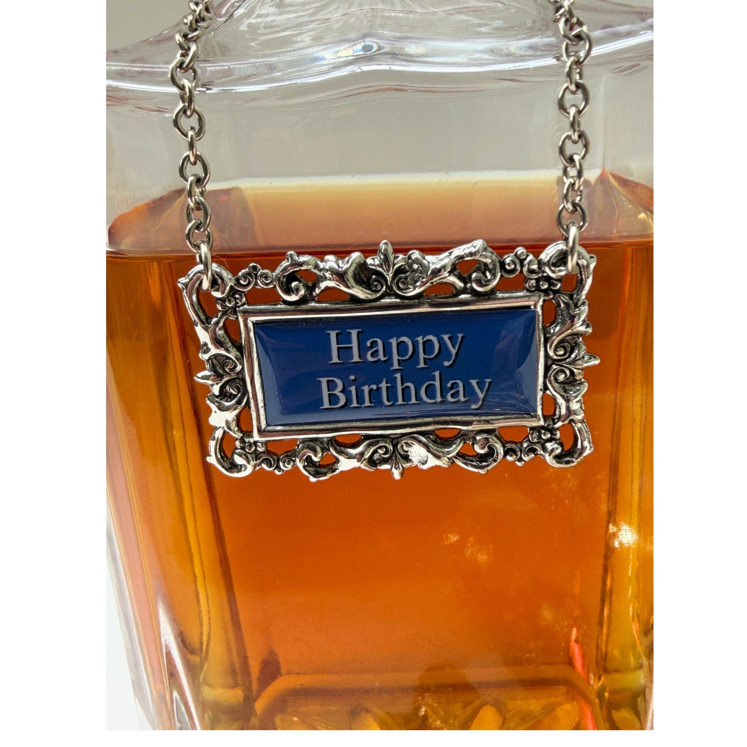 Happy Birthday Decanter Label Marker | Handcrafted Silver