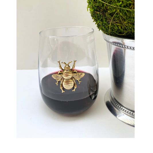 Gold Bee Stemless Wine Glass | Gift for Bee Lover
