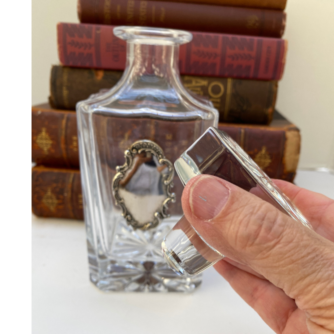 Decanter With Vintage Large  Silver  Medallion