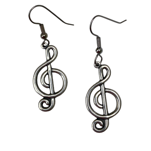 Treble Clef Silver Earrings