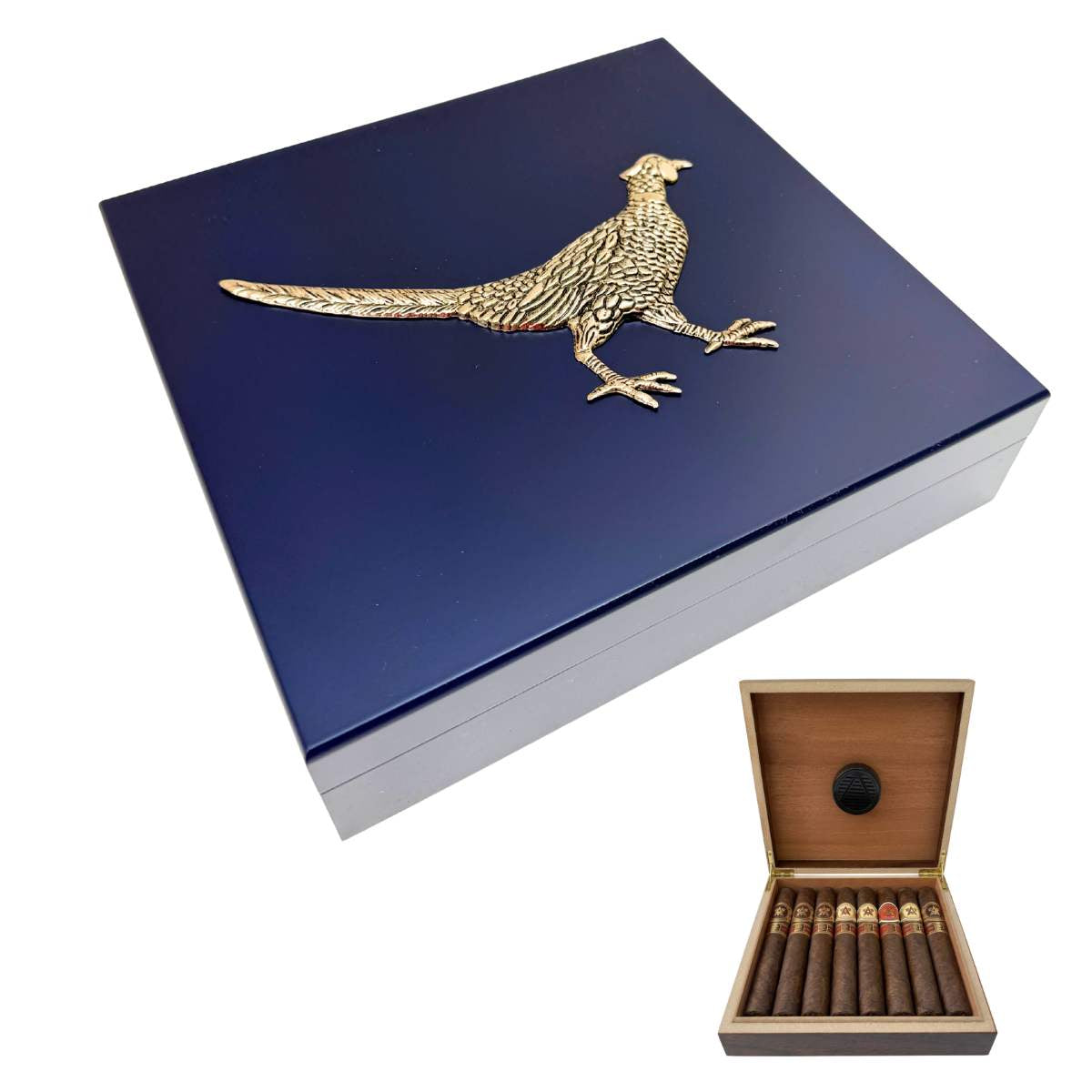 Cigar Humidor | Silver Pheasant Medallion | Gift for Pheasant Hunter