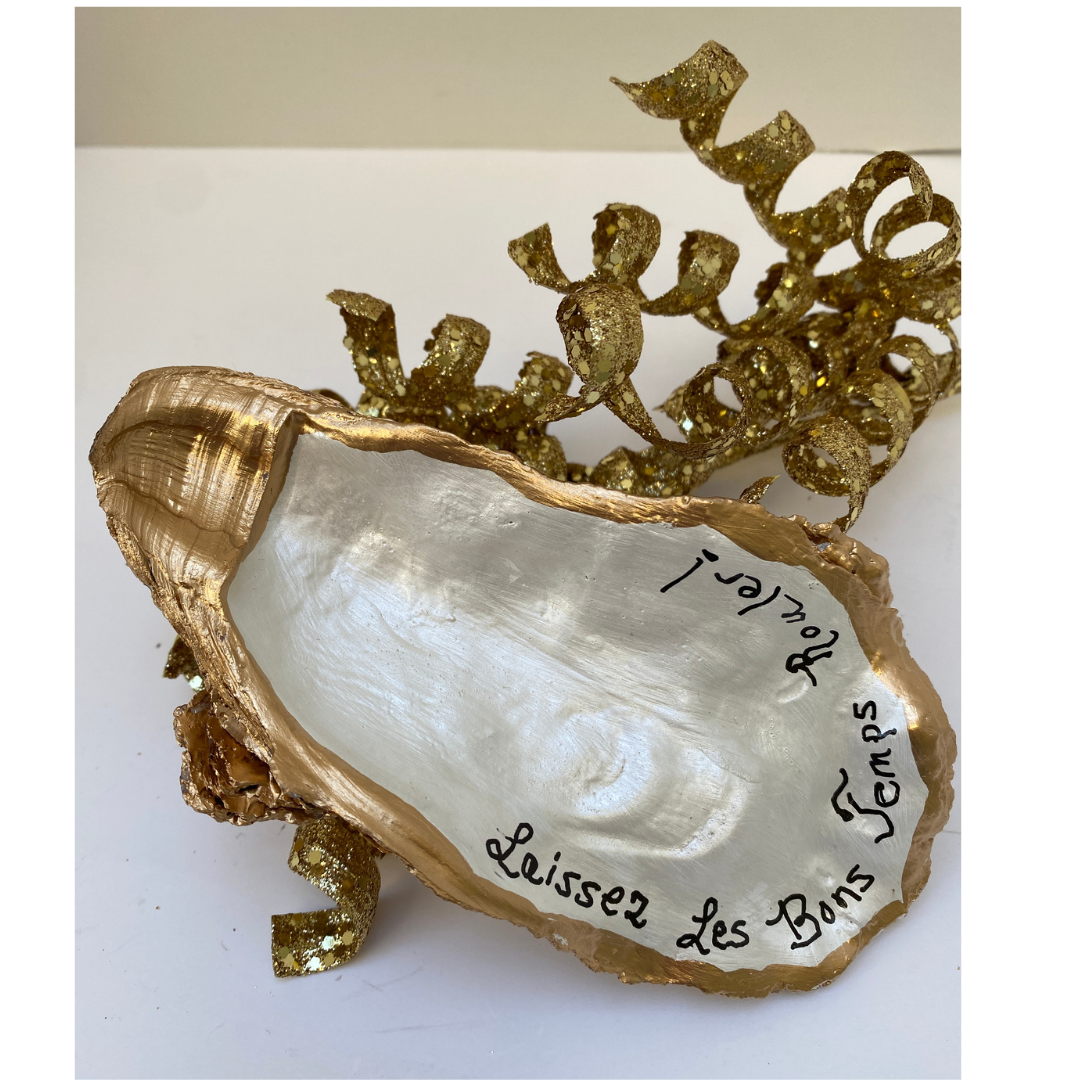 Oyster Shell art with Message in French Let the Good Times Roll