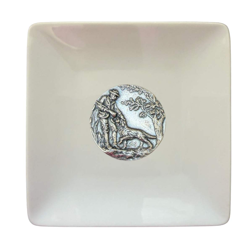 Trinket with Silver Medallion of Hunter & Dog | Gift for Duck Hunter & Waterfowler