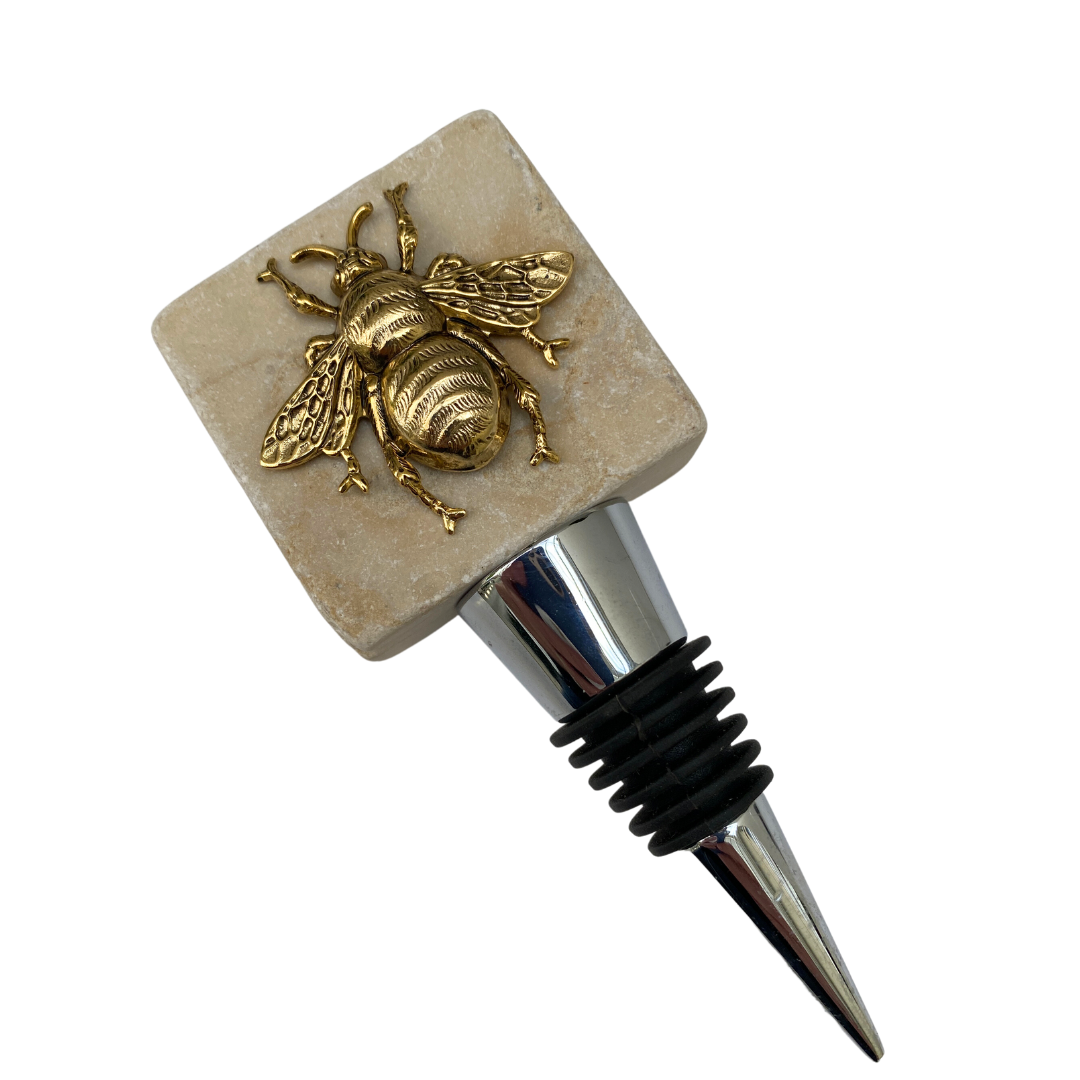 Gold Bee Marble Wine Bottle Stopper | Gift for Bee Lover