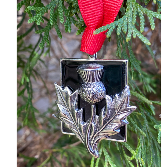 Scottish Christmas Ornament | Black Enamel & Silver Thistle