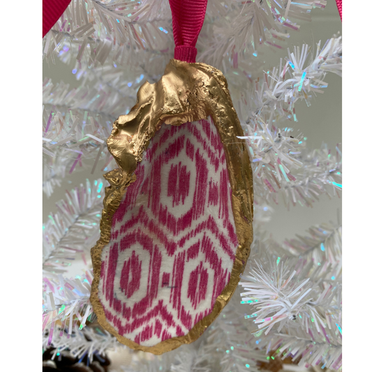 Pink Ikat Christmas Ornament | Oyster Shell Art