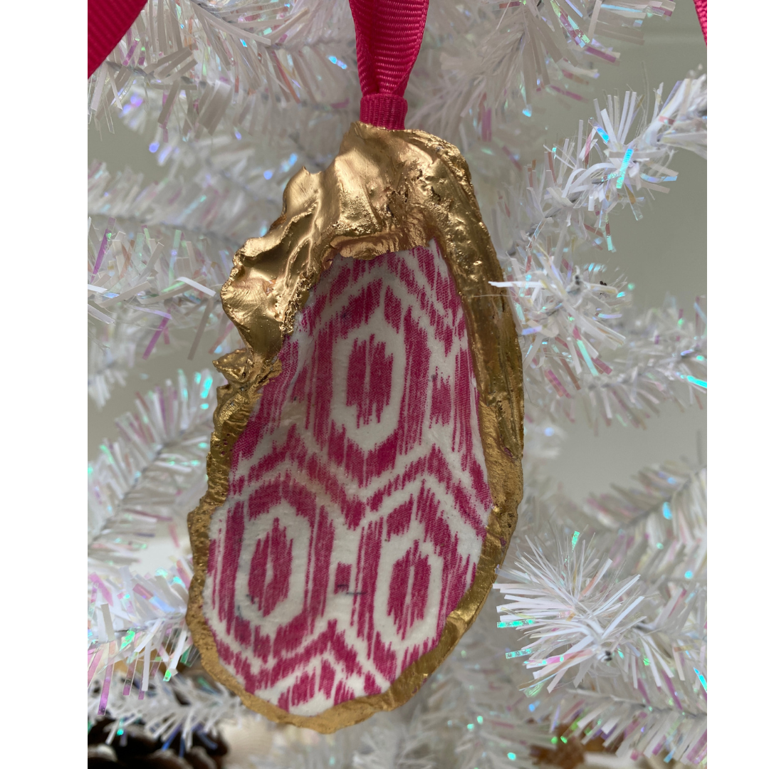 Ikat Pink Shell Beach Christmas Ornament