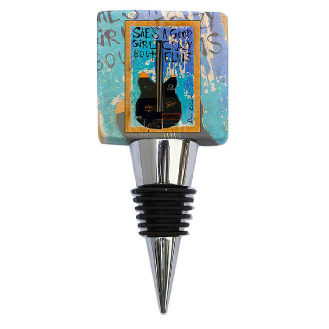 Bottle Stopper, Marble, Ron Olson Art  Elvis Crazy, Guitar Lover Gift, Memphis Gift