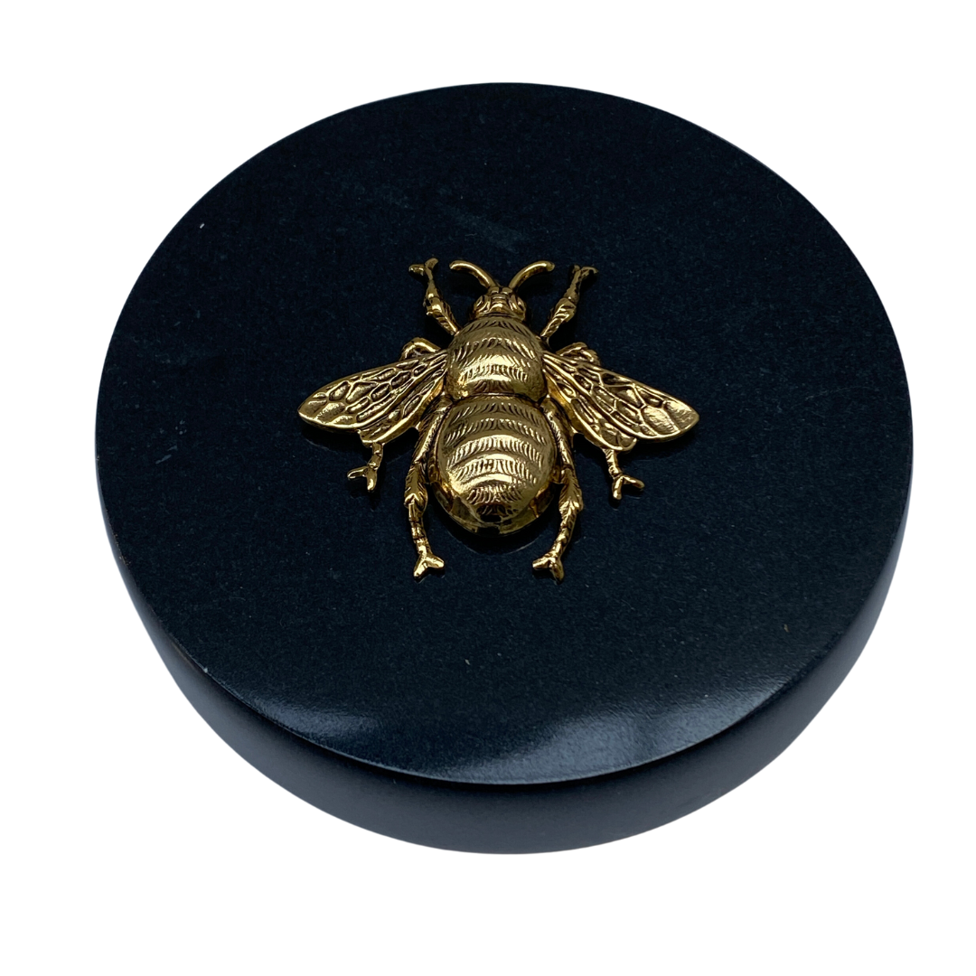 Gold Bee Black Marble Paperweight | Gift for Bee Lover