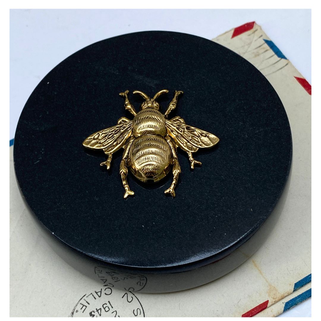 Gold Bee Black Marble Paperweight | Gift for Bee Lover