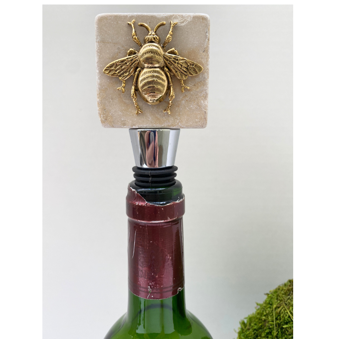 Gold Bee Marble Wine Bottle Stopper | Gift for Bee Lover