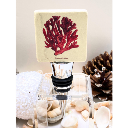 Red Coral Marble Wine Bottle Stopper | Coastal Christmas Gift