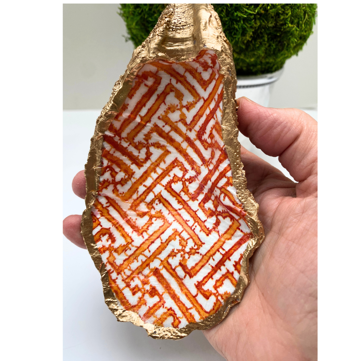 Orange Ikat Oyster Shell Art