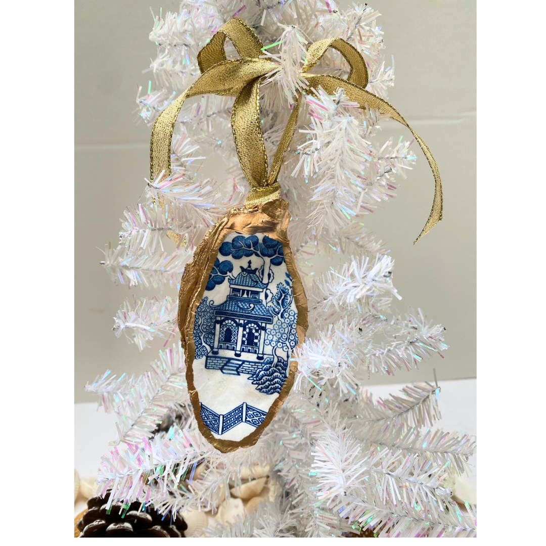 Blue Chinoiserie Christmas Ornament | Oyster Shell Art