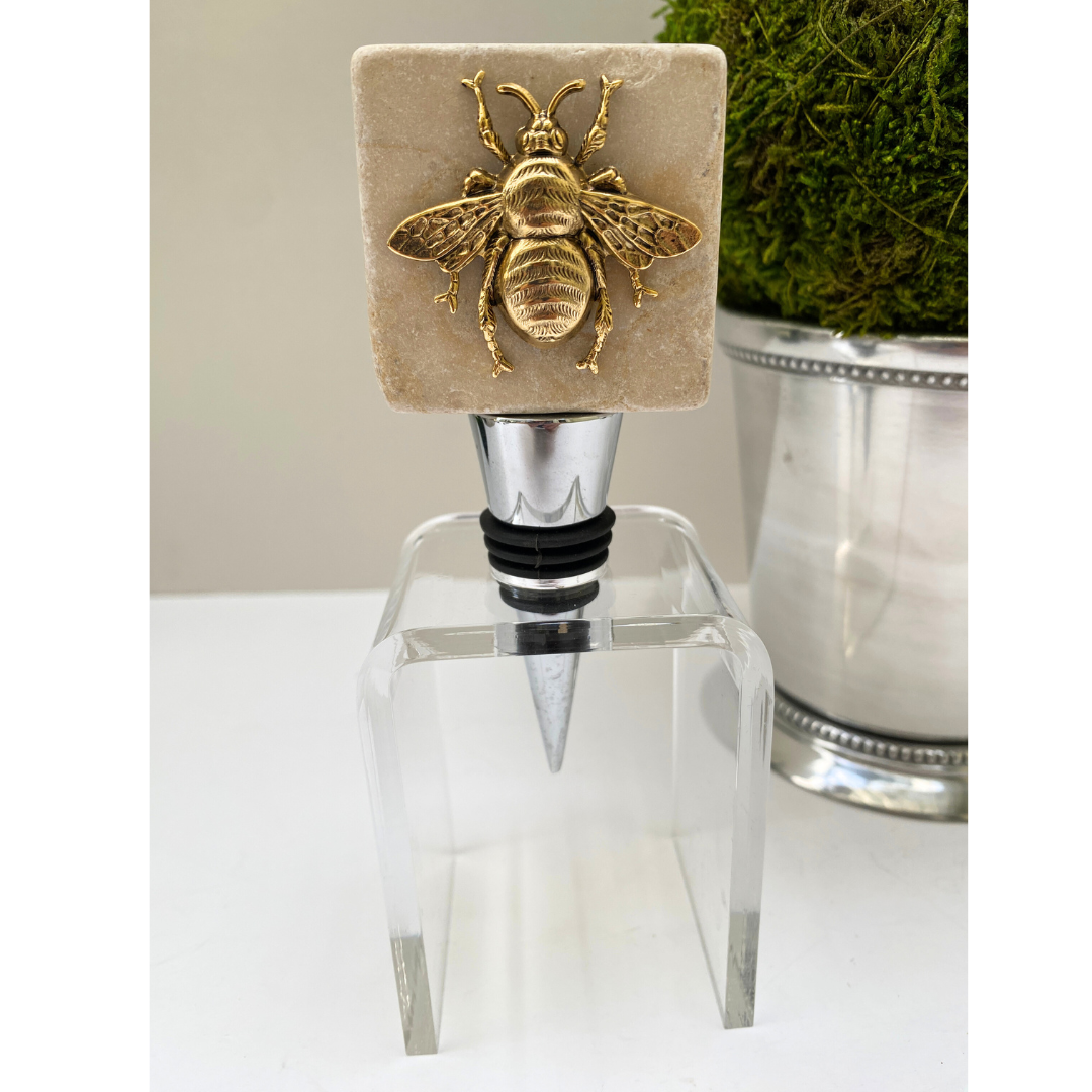 Gold Bee Marble Wine Bottle Stopper | Gift for Bee Lover