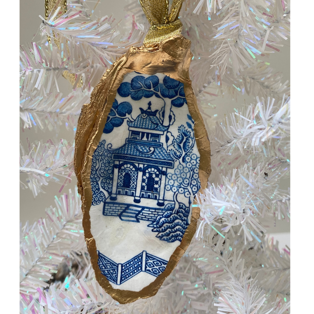 Blue Chinoiserie Christmas Ornament | Oyster Shell Art