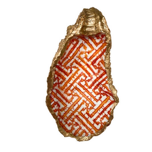 Orange Ikat Oyster Shell Art