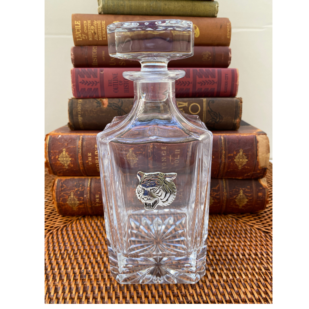 Tiger Decanter | Silver Tiger Head on Luxury Glass Decanter