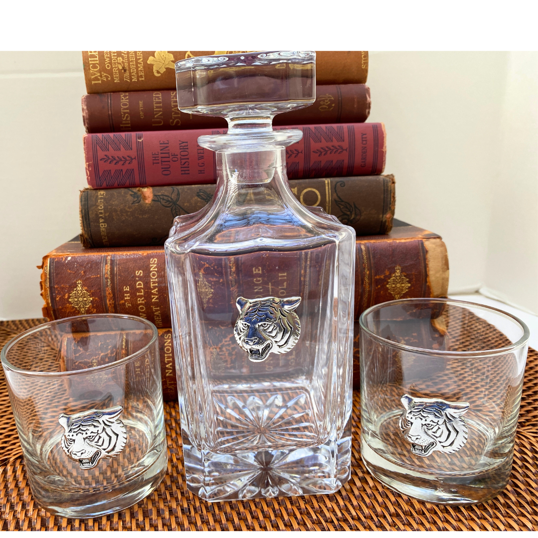 Tiger Decanter | Silver Tiger Head on Luxury Glass Decanter