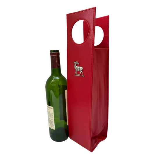 Red Wine Carrier with Silver Stag Deer