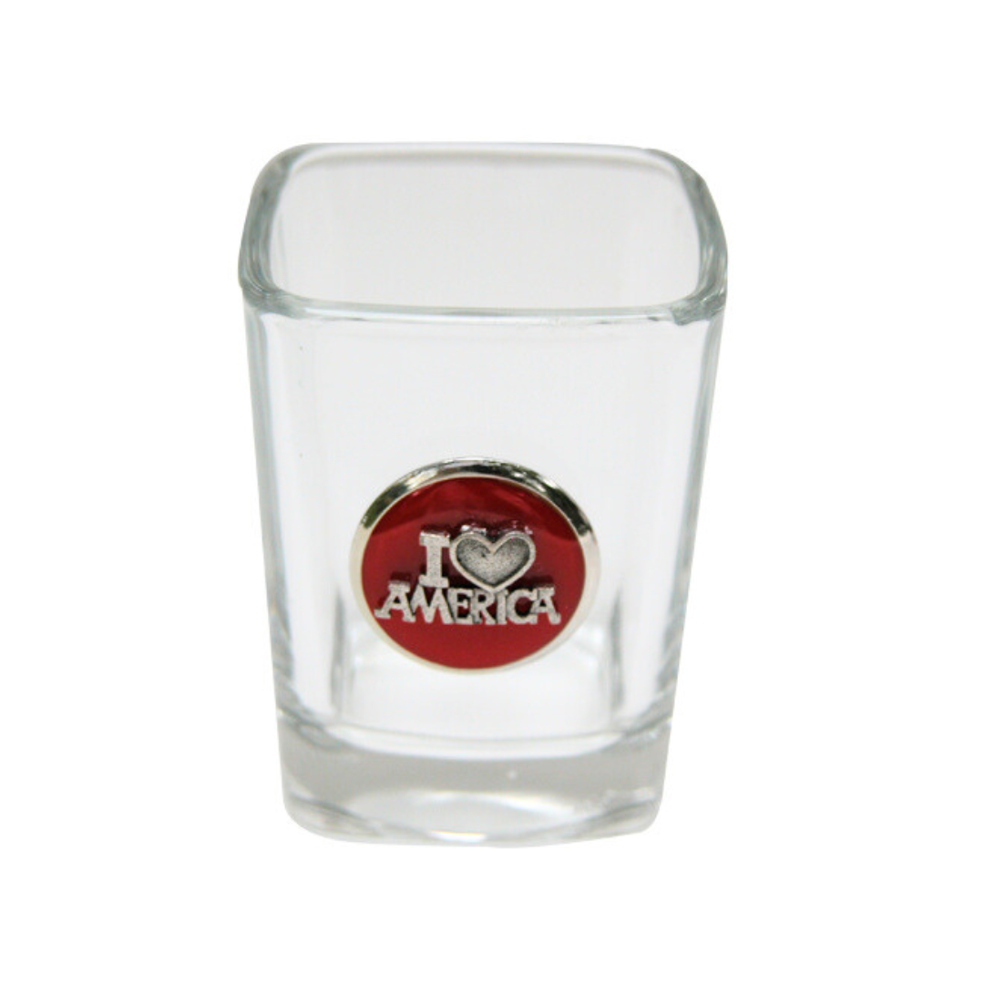 Shot Glass, Red Enamel, Silver I Love America Embellishment