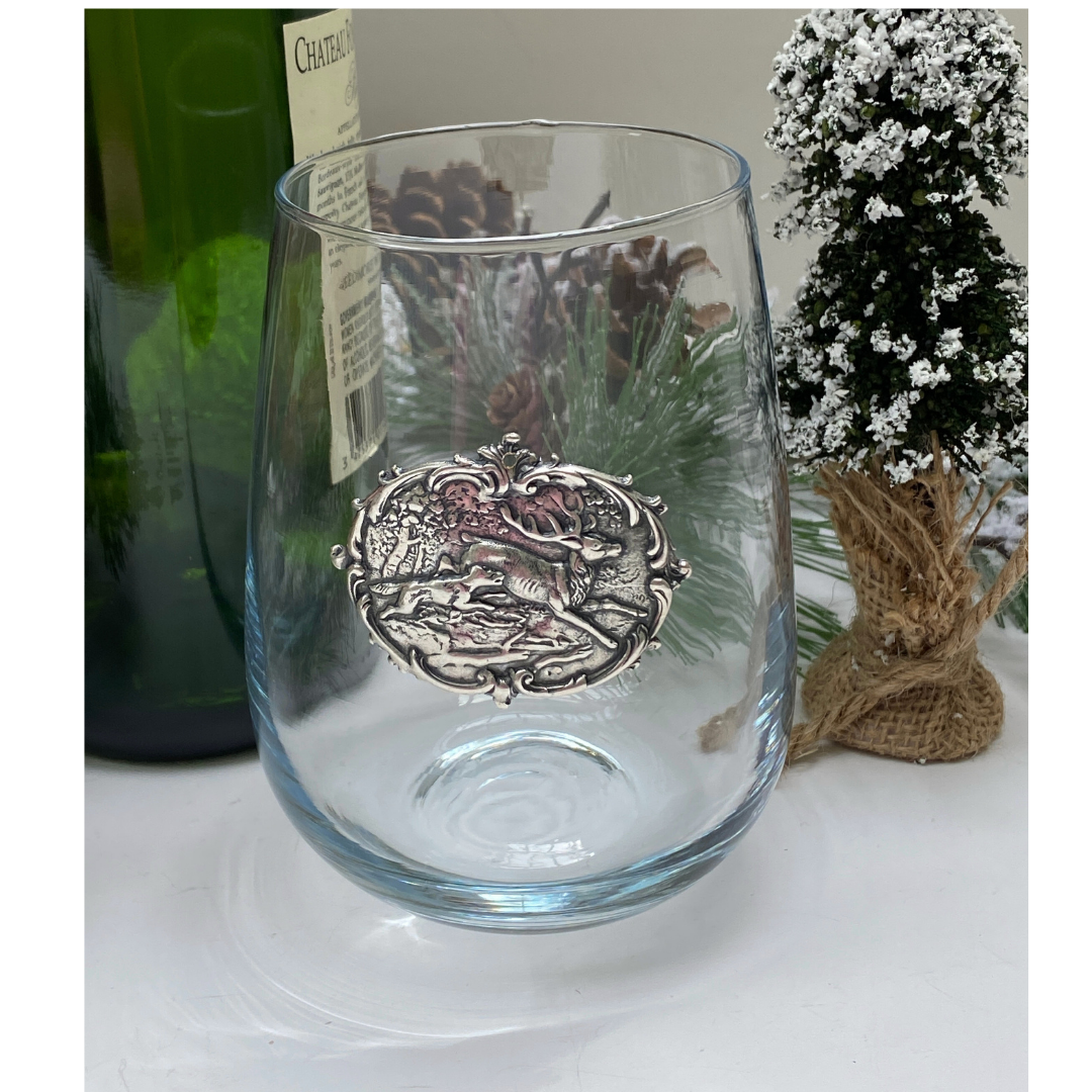 Stag Deer and Hound Stemless Wine Glass