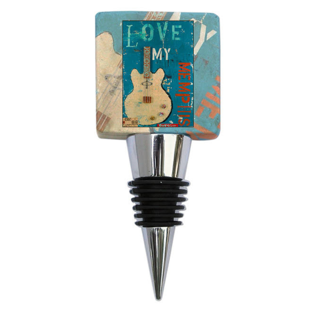 Bottle Stopper, Marble, Ron Olson Love My  Memphis, Guitar Lover Gift, Memphis Gift