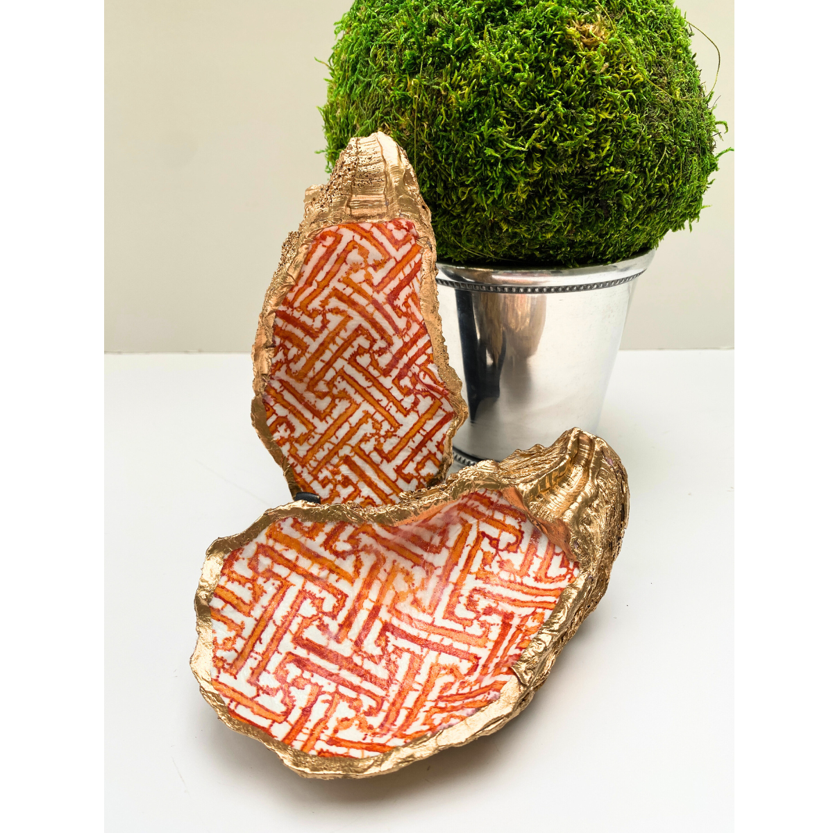 Orange Ikat Oyster Shell Art